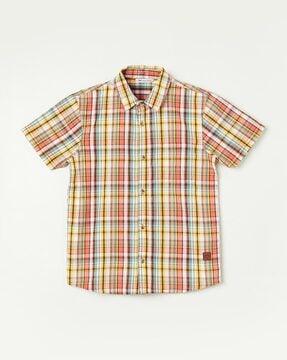 boys checked regular fit shirt with patch pocket