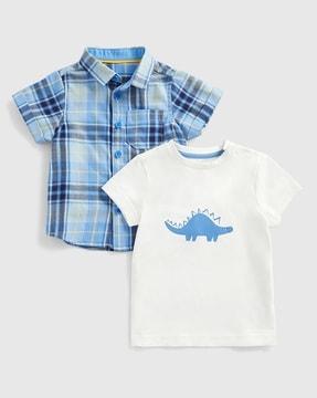 boys checked regular fit shirt with t-shirt