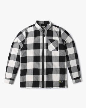 boys checked relaxed fit shirt with patch pocket