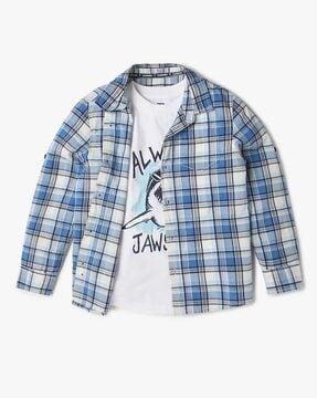 boys checked relaxed fit shirt with t-shirt