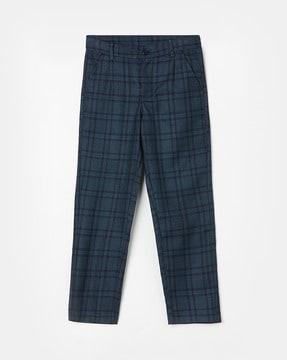 boys checked straight fit flat-front pants