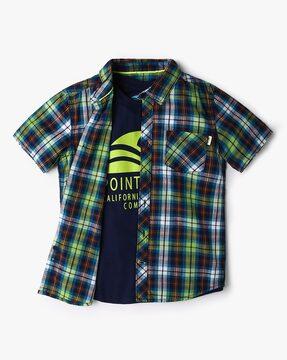 boys checked twofer shirt with t-shirt