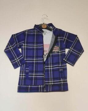 boys checked zip-front blazer