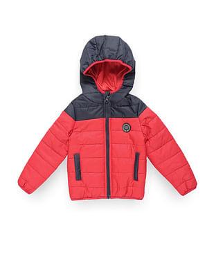 boys colour block hooded puffer jacket