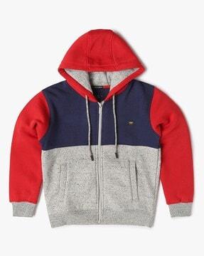 boys colourblock zip-front hoodie