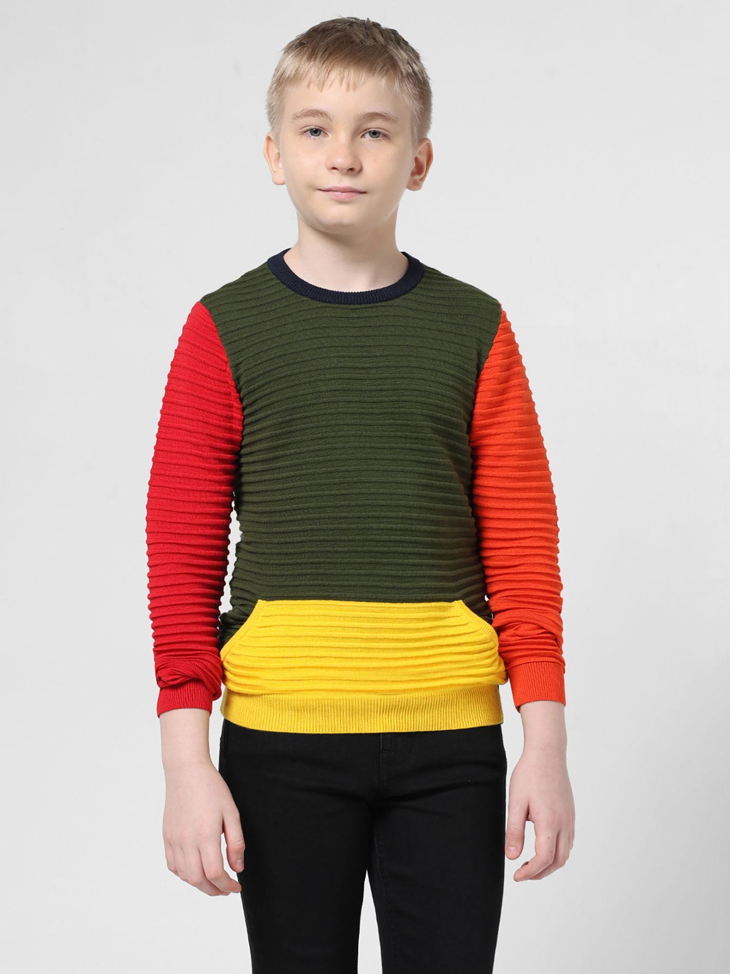 boys colourblocked green sweater