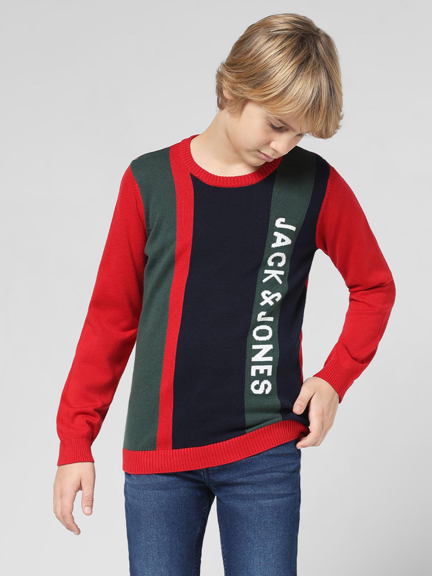 boys colourblocked red sweater