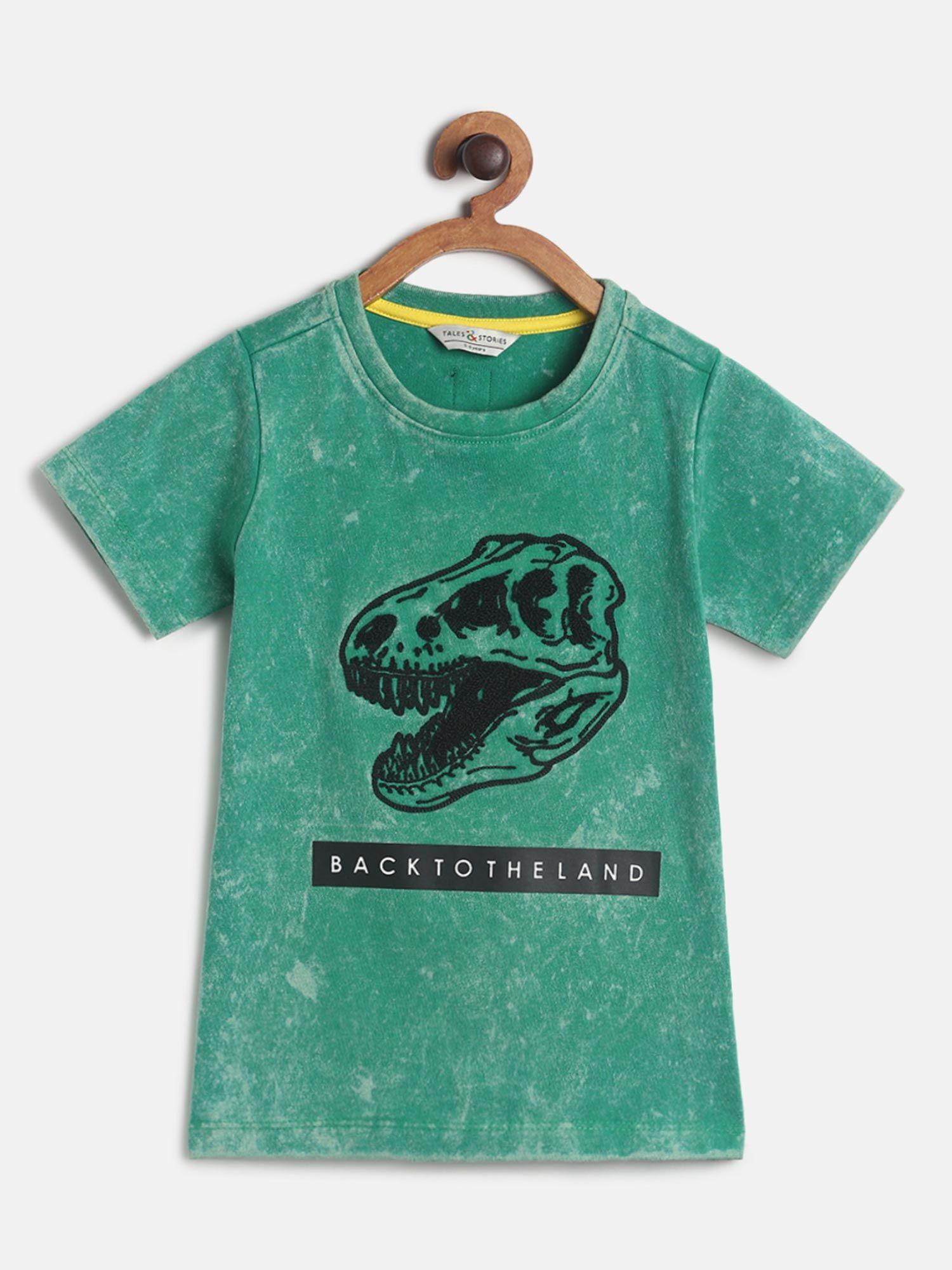 boys cotton green graphic print round neck t-shirt