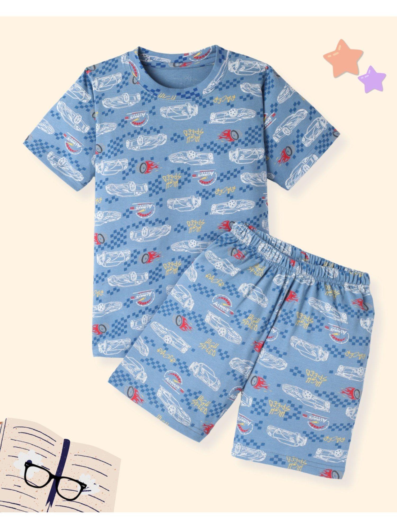 boys cotton half sleeves car print t-shirt & shorts (set of 2)