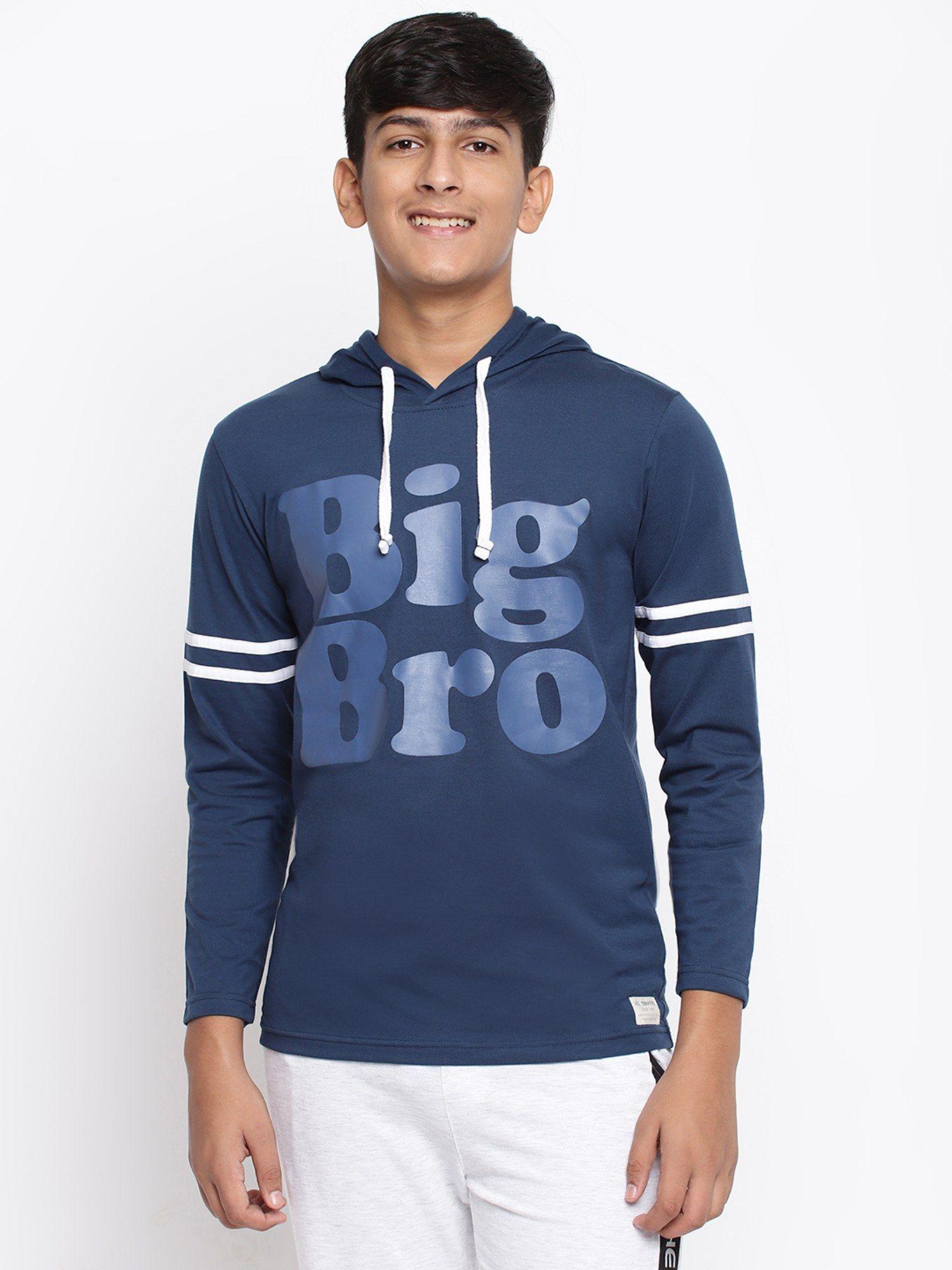 boys cotton printed hoodie- dark blue
