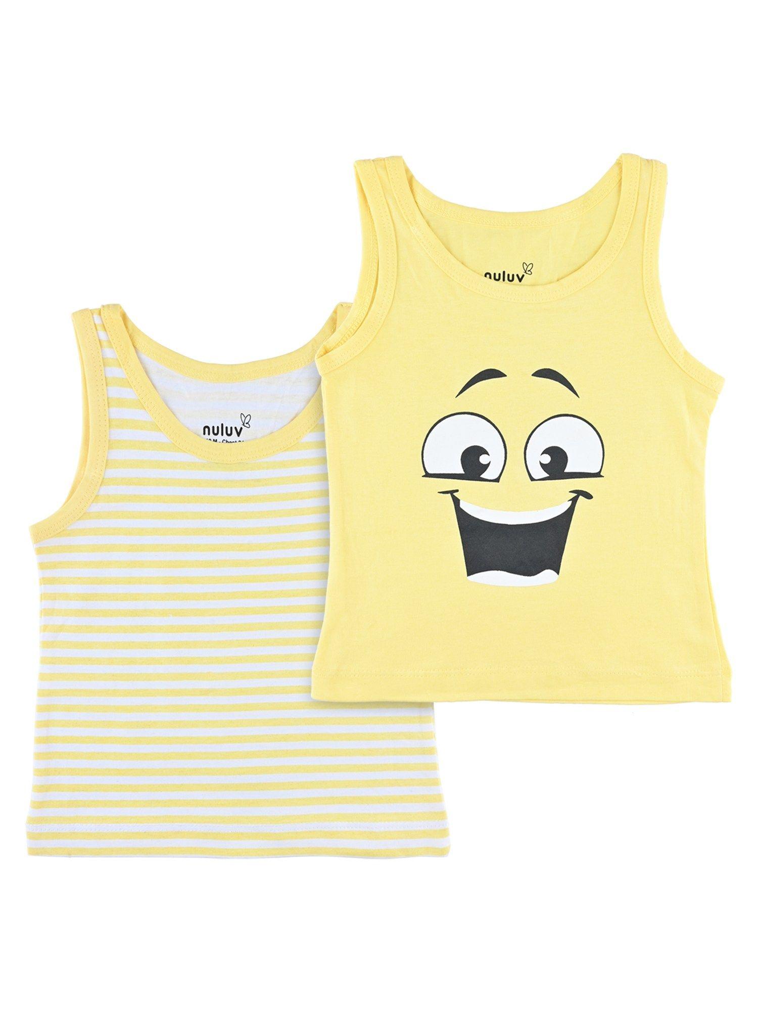 boys cotton printed yellow vest (pack of 2)