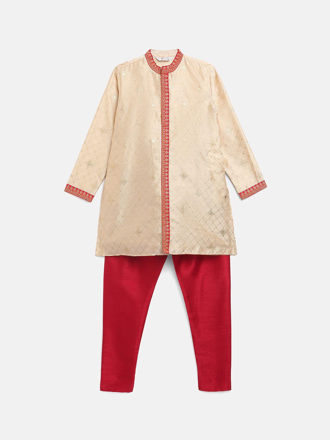 boys cream-coloured printed kurta with pyjamas
