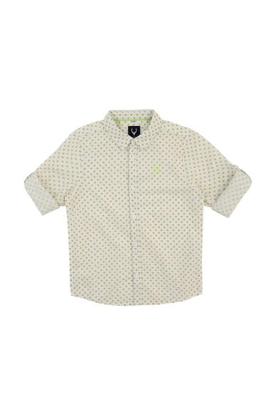 boys cream slim fit print casual shirt