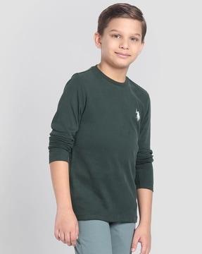 boys crew-neck t-shirt with logo embroidery