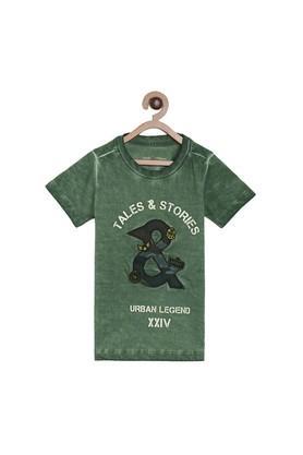 boys dark olive printed round neck casual t-shirt - dark olive