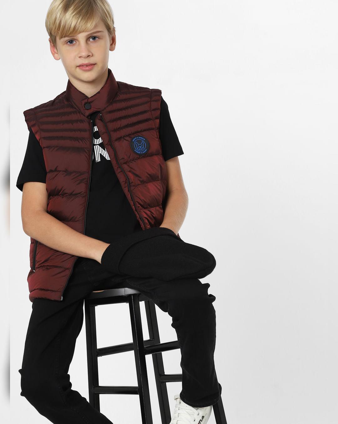 boys dark red puffer jacket