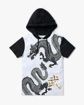 boys dragon print relaxed fit hooded t-shirt