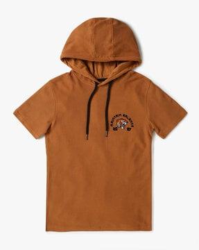 boys embroidered relaxed fit hooded t-shirt