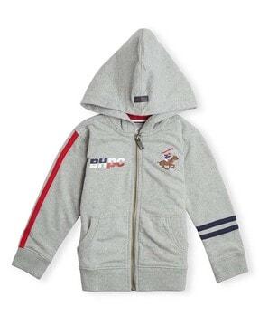 boys embroidered zip-front hoodie