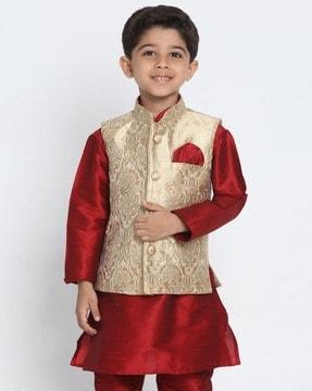 boys floral print nehru jacket with mandarin collar