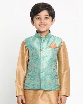 boys floral print nehru jacket with mandarin collar