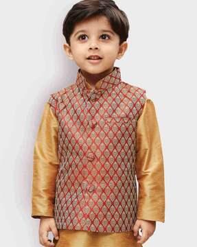 boys floral print nehru jacket with mandarin collar