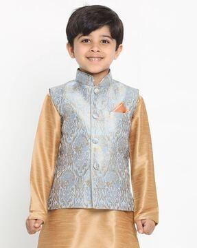 boys floral print nehru jacket with mandarin collar