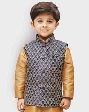 boys floral print nehru jacket with mandarin collar