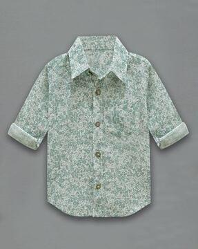 boys floral print regular fit shirt with patch pocket