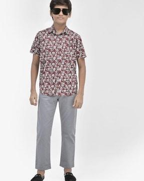 boys floral print slim fit shirt with patch pocket