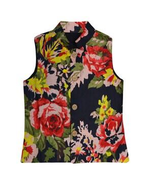 boys floral print waistcoat with button-closure