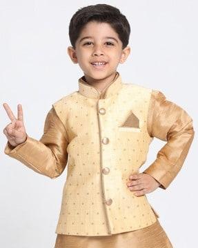 boys geometric print nehru jacket with mandarin collar