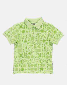 boys geometric print regular fit polo t-shirt