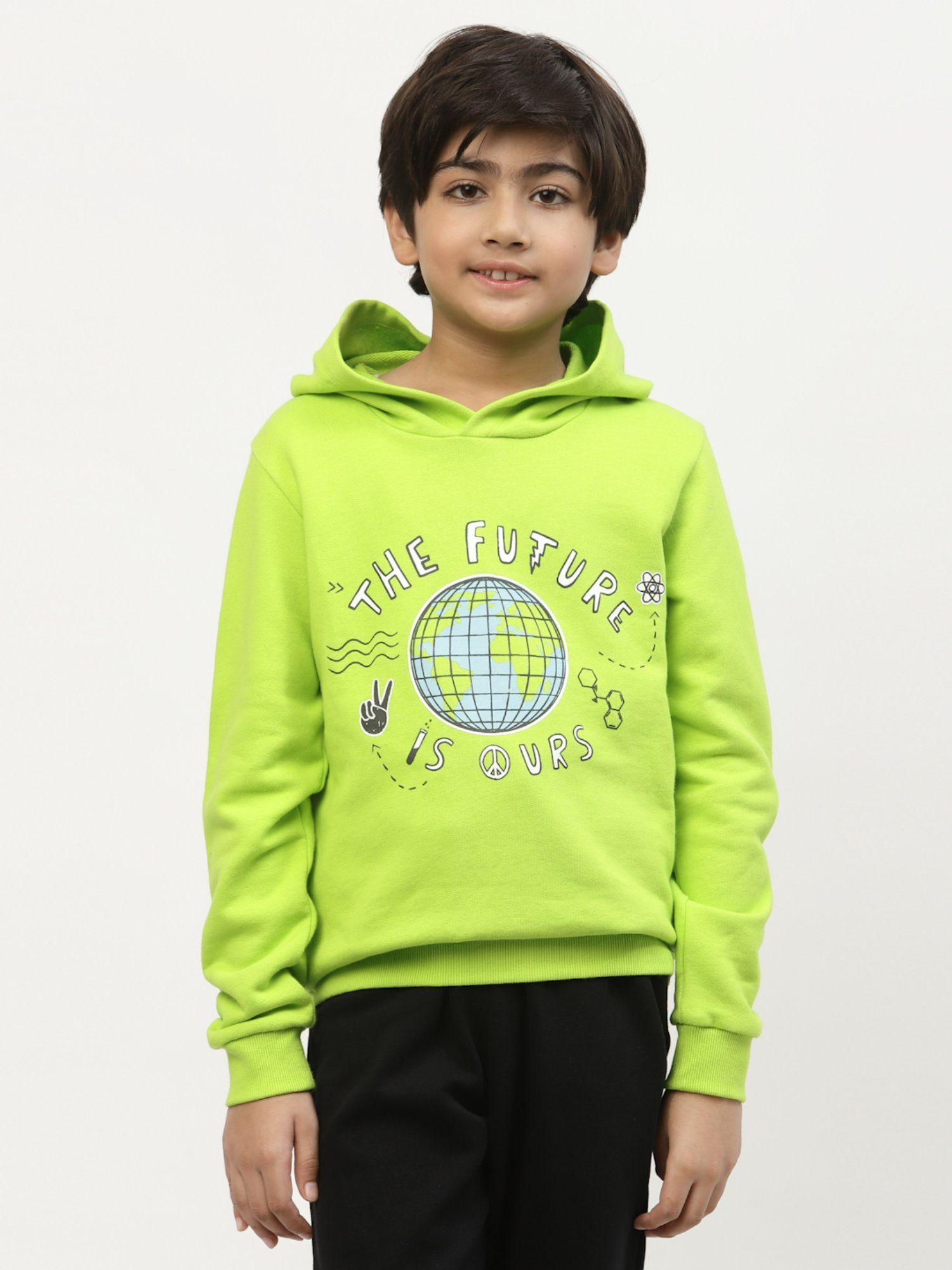 boys globe printed hoodie -green