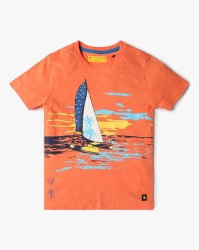 boys graphic print regular fit crew-neck t-shirt