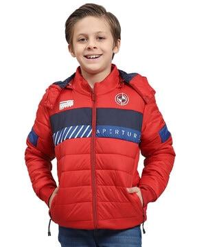 boys graphic print regular fit hooded jacket