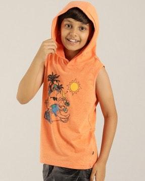 boys graphic print regular fit hooded t-shirt