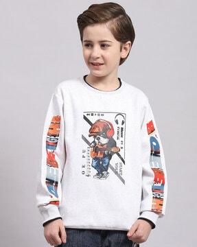 boys graphic print regular fit round-neck sweatshirt with ribbed hem