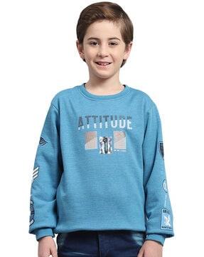 boys graphic print regular fit round-neck sweatshirt with ribbed hem