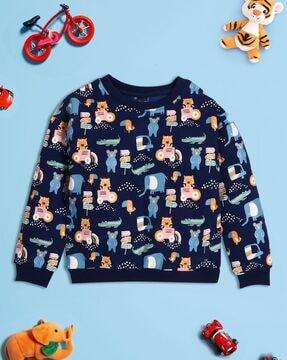 boys graphic print regular fit round-neck sweatshirt