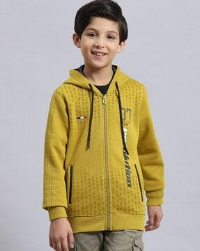 boys graphic print regular fit zip-front hoodie