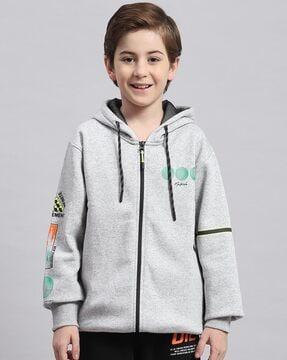 boys graphic print zip-front hoodie