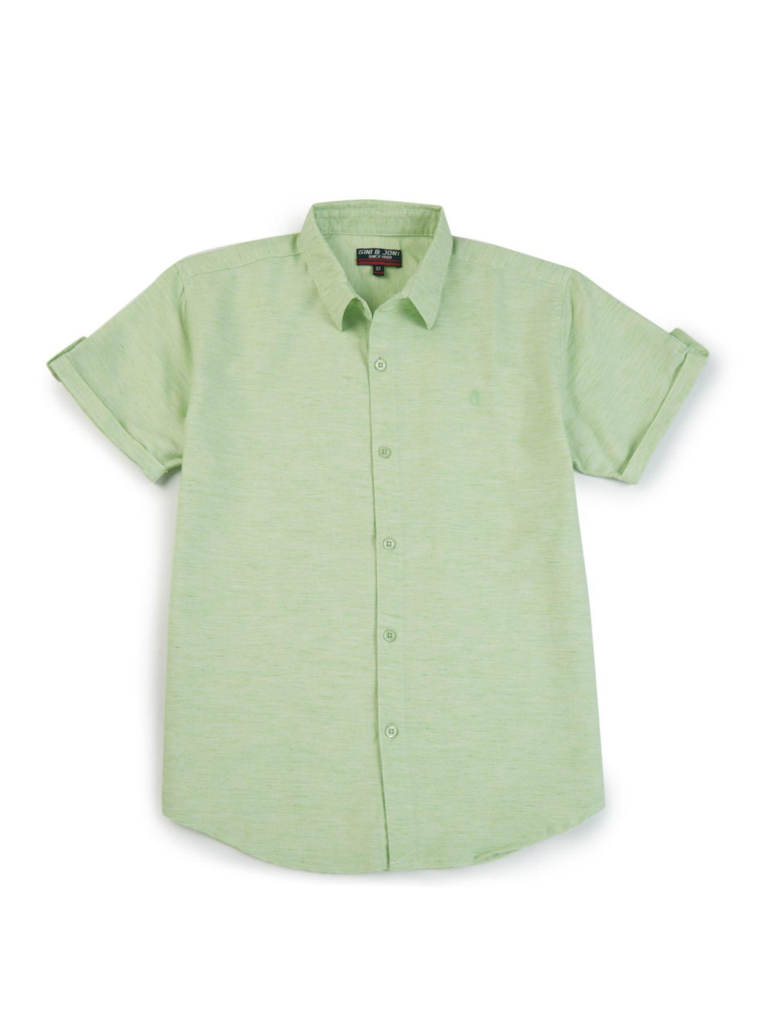 boys green cotton solid shirt half sleeves