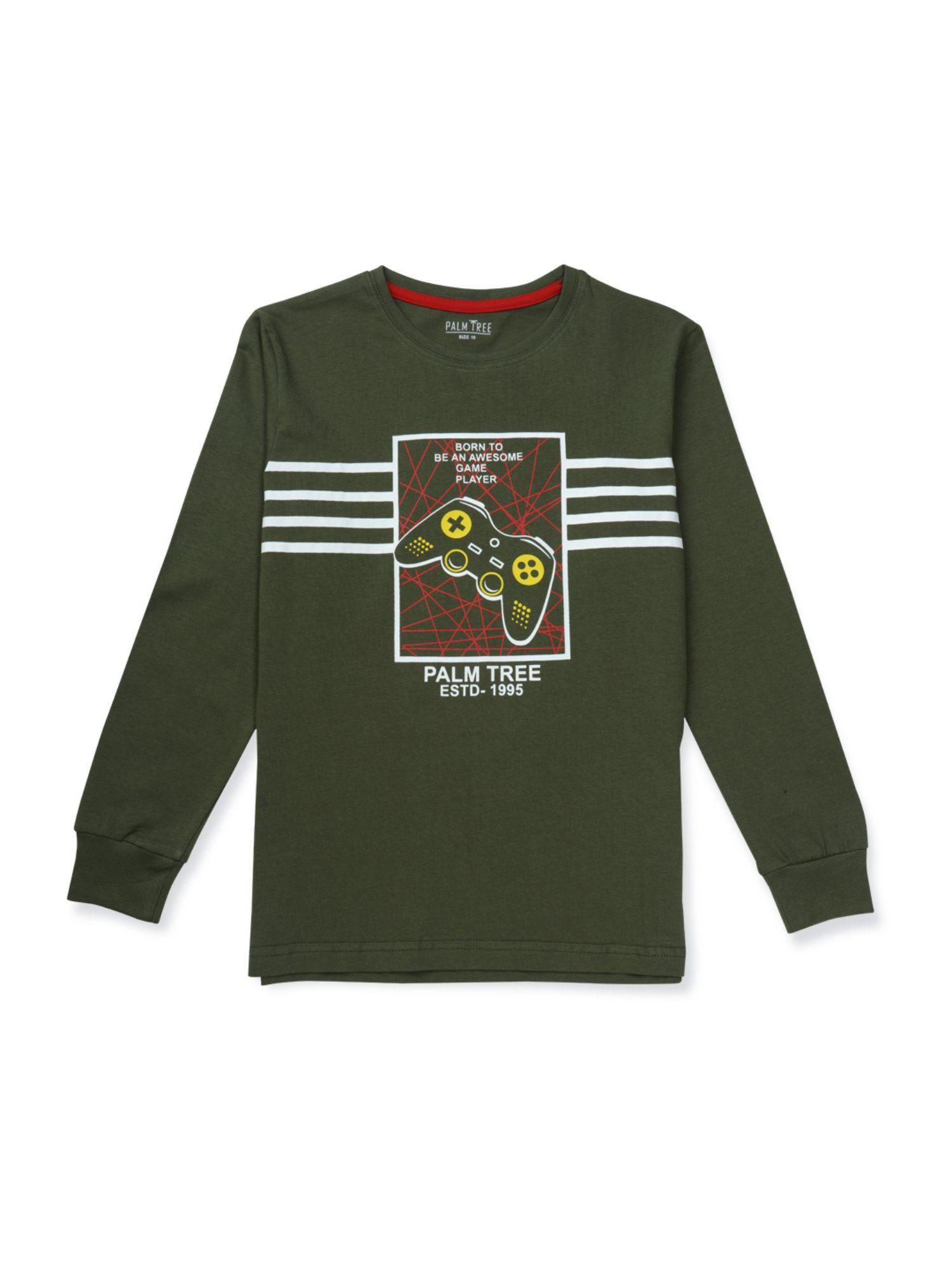 boys green knitted printed t-shirt