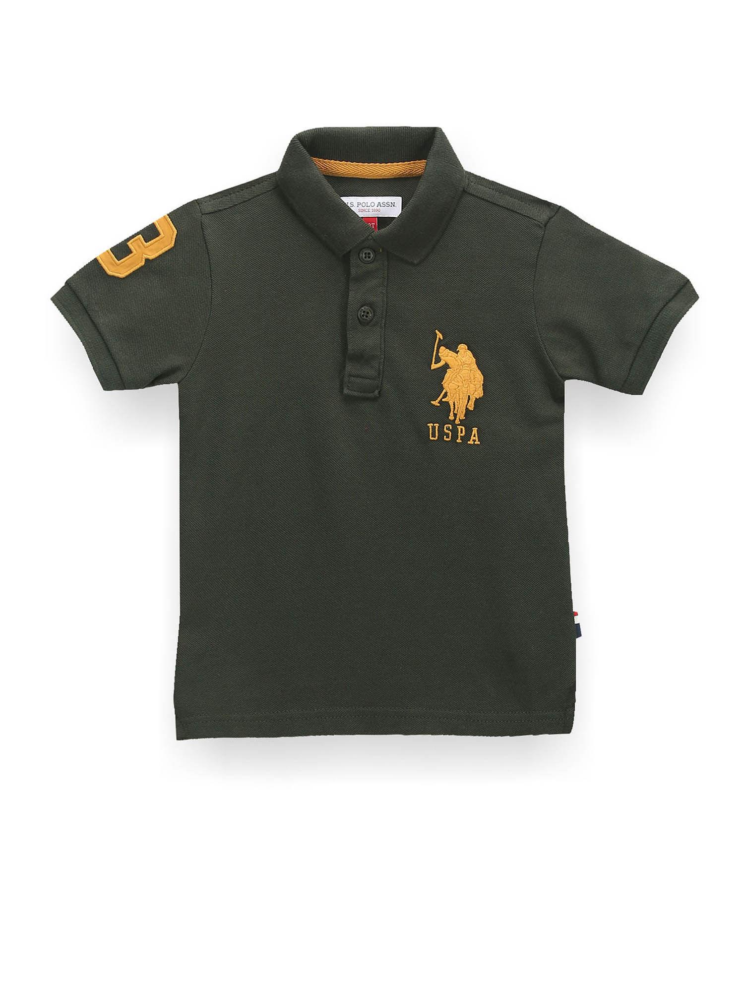 boys green numeric applique solid polo t-shirt