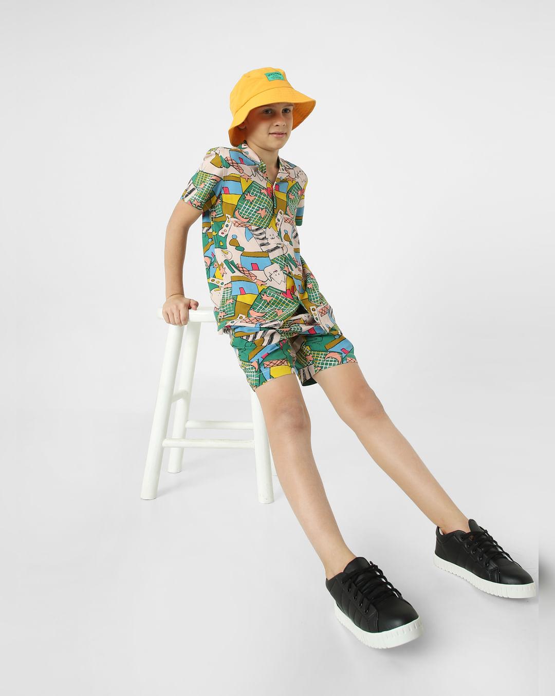 boys green printed co-ord set shorts