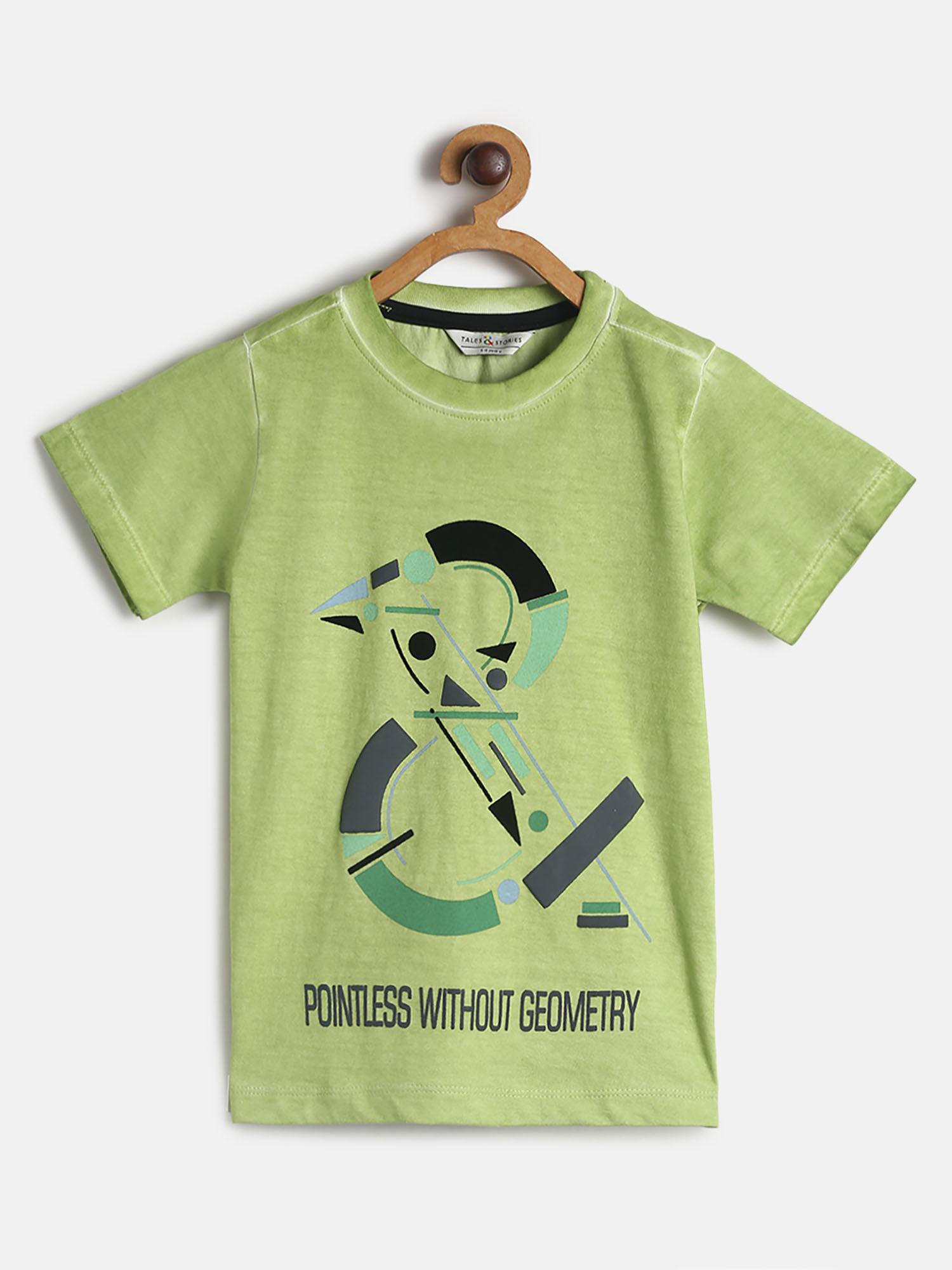 boys green pure cotton printed t-shirt