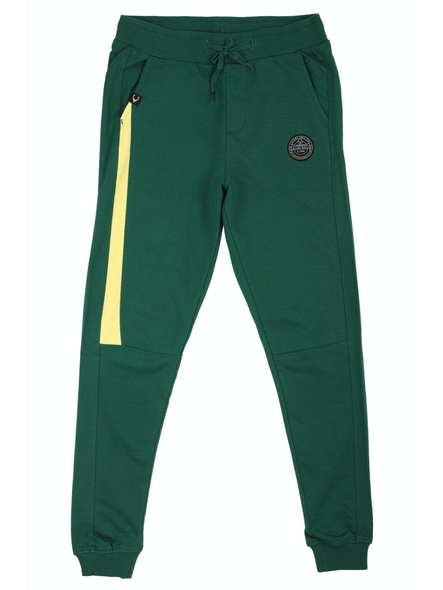 boys green regular fit patterned jogger pants