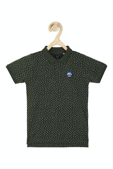 boys green regular fit print polo neck t-shirt