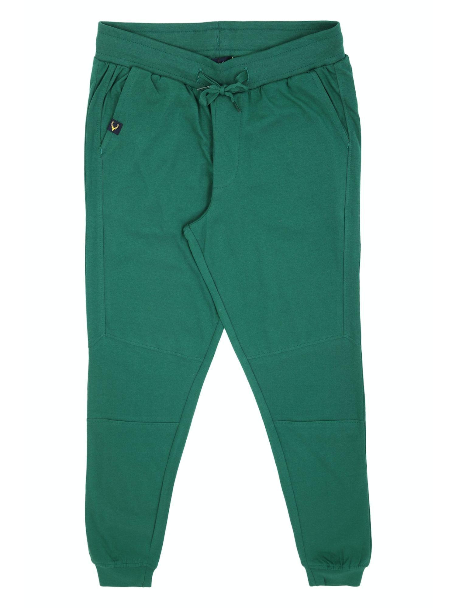 boys green regular fit solid jogger pants green